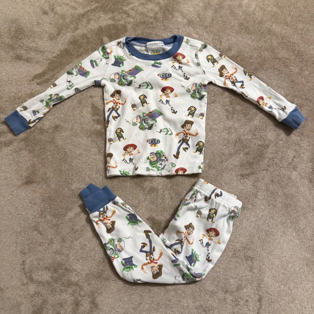Pottery Barn Kids Disney Toy Story Pajama Set 2T Woody Buzz Lightyear Blue White